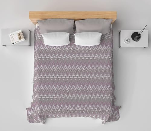 HomeLife Copriletto una piazza e mezzo Cotone Primaverile/Estiva Made In Italy [220x280] | Coperta Cotone Leggera per Letto alla Francese | Copri Letto Traspirante Fantasia Linee Spezzate | Rosa