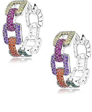 Multi-Farben Kristall oval Reifen Ohrringe für Frauen 925 Sterling Silber Post kleine Perle CZ Strass Reifen Ohrringe für Frauen (Multicolor)