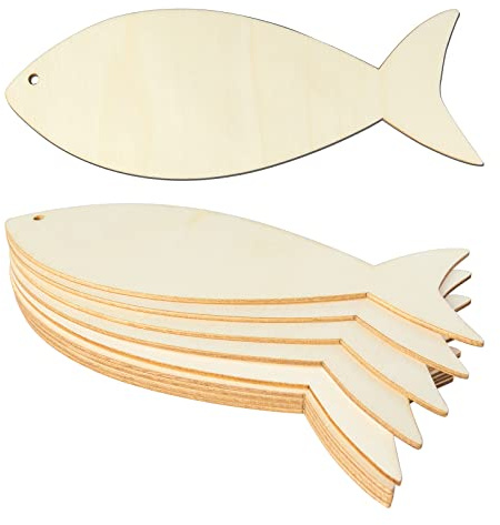Unlackierte Holzanhänger in Fischform, Holzausschnitt, blanko, Holzscheiben, Geschenkanhänger für Strand und nautische Dekoration, Weihnachten, Urlaub, Hochzeit, Geburtstag, Dekoration, 10 Stück