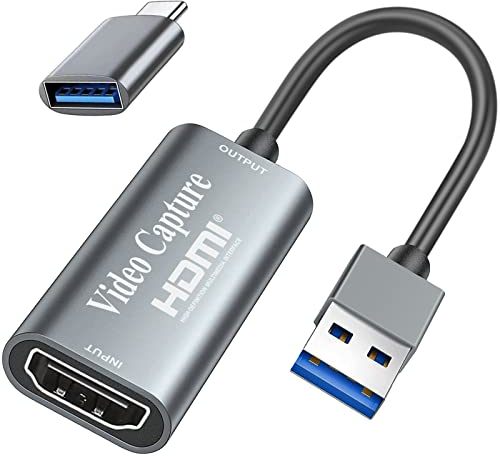 Video Capture Card, Fulfalic 4K HDMI auf USB Capture Card, Full HD 1080p Capture Card, HDMI Video Game Capture zum Bearbeiten von Video/Spielen/Streaming/Online-Unterricht (Silber)