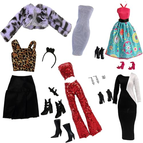 5 Sets Kleidung Frühlingskleider + Hosen Schuhe Windjacke Langarm Mantel Mode für 29 cm Puppe Zubehör Geschenke für Kinder Casual Stil (E)