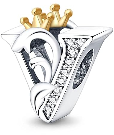 TINSLO Charm Anhänger Damen Buchstabe V für Armband 925 Sterling Silber Charms Beads passend für Pandora Armband und Halskette, Kompatibel mit Europäischen Armbänder für Frauen Mädchen