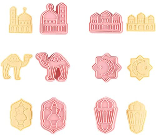 ZOOMPIL Eid Mubarak Ausstechformen,3D Eid Mubarak Cookie Cutter Set 6 Stück,Moschee, Laterne, Kamel, Stern, Mond, Islamischer Stern, für Küchengeschirr