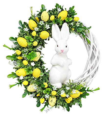 Osterkranz mit BuntOstereiern Blumen Türkranz Osterdekoration Hase Hängeschild Dekoration Ostern Hängeschild Heimdekoration Requisiten Geschenke Ostern Osterei Dekokranz Künstliche Blumen Kränze