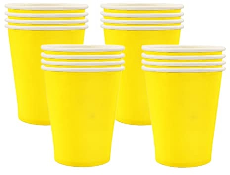 16 Pièces Gobelets en Papier Jetables, 250ml Gobelet Jaune Tasse Café, Verre Carton pour Anniversaire Mariage DIY Boissons Chaudes Froides