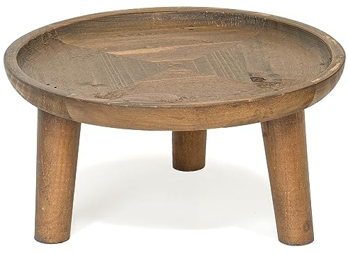 Red Co. 9” Dia Round Decorative Wooden Pedestal Plant Stand with Legs, Natural Brown