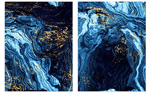 Artery8 Abstract Dark Blue & Gold Marble Set of 2 Unframed Wall Art Prints Living Room Aesthetic Vein Mineral A4
