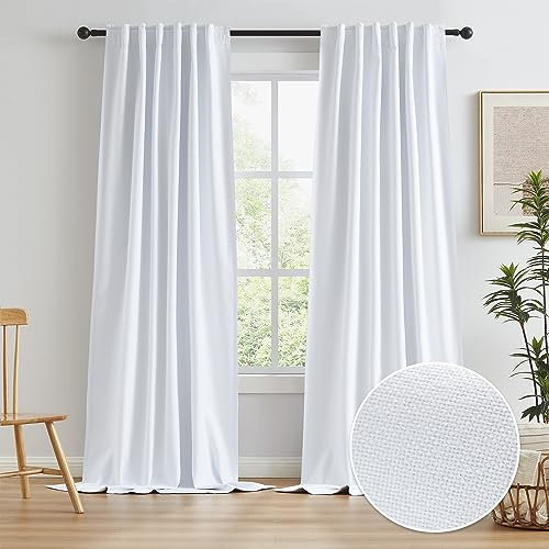 KEQIAOSUOCAI Verdunkelungsvorhang, extra lang, Leinenoptik, 326 cm lang, weiß, dicke Vorhänge, Vollschatten, Leinenvorhang für leichte Schläfer, 3,2 m Länge, 127 x 326 cm