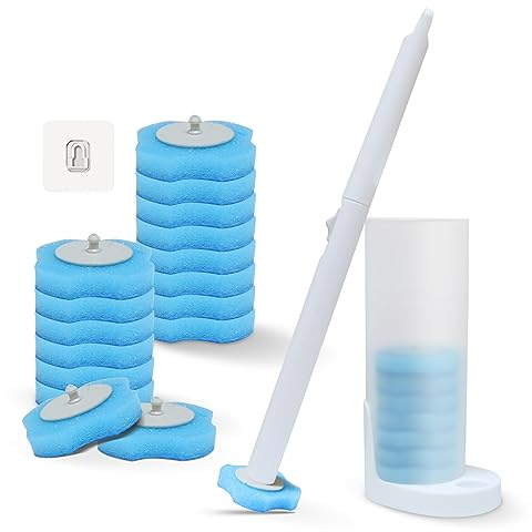 AlisaSun Wand-Toilettenbürsten-Set, Einweg-Toilettenbürste mit Halter, mit 16 Ersatzbürstenköpfen