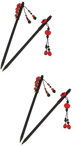 FRCOLOR 4 Stück Klassische Vintage-haarnadel Chinesischer Kopfschmuck Aus Holz Essstäbchen Mit Quastenhaar Retro-haarnadel Aus Holz Chinesische Stäbchen Im Haar Hölzern China Braut Kostüm