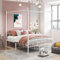 Panana Metal Canopy Bed Frame Double Size 4 Poster Platform Bed with Headboard&Footboard Home Modern Bedroom Furniture(White)