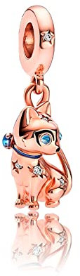 Amuefer Gatto domestico in oro rosa Charm Compatibili Bracciale Collana, Argento Sterling Ciondolo Compleanno Natale Gioielli Regali per le Donne Moglie Amici