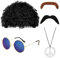 Vexlyn Hippie Accessoires, Hippie Kostüm Herren Set Afro Perücke Herren Schwarz Karneval Kostüm Perücke Herren Damen Sonnenbrille Friedenskette Bart 70er 80er Cosplay Disco Thema Party wigs