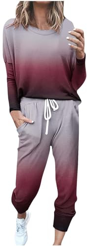EMATOP Damen Jogginganzug Set Casual Sport Trainingsanzug Langarm Baumwolle Freizeitanzug 2-Teilige Bluse Tops und Lang Hose Sportanzug Bunt Tie Dye Hosenanzug mit Taschen Tracksuit Outfit