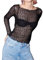 HAWILAND Women Y2K Mesh Sheer Long Sleeve Crop Tops See Through Slim Fit Ruched Blouse T Shirt Music Festival Clubwear #2 Black, M