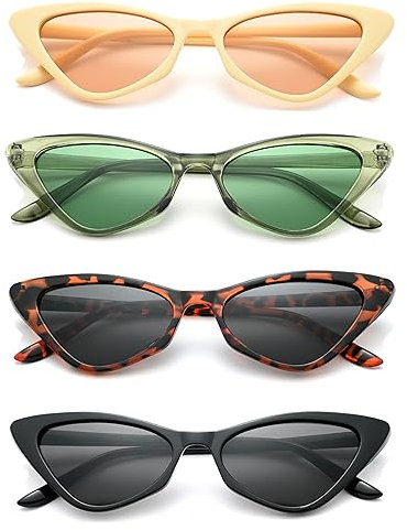Unning 4 Pack Small Retro Cat Eye Sunglasses Vintage Narrow Sunglasses Set Skinny Party Glasses for Women