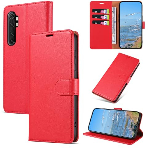 KKEIKO Handyhülle für Xiaomi MI Note 10 Lite Hülle, Magnet Klappbar Handyhülle mit Kartenfach, PU Leder Stoßfest Schutzhülle für Xiaomi MI Note 10 Lite, Rot