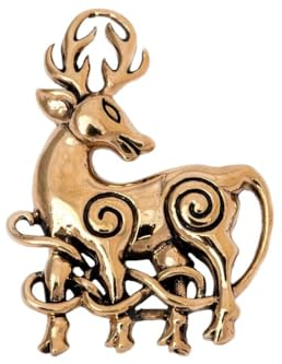 WINDALF Celtic Fibel DWALIN 3.8 cm Keltischer Hirsch Trachten Schmuck Brosche Vintage Bronze