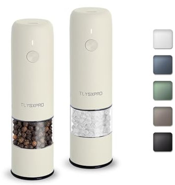 TLYSXPRO Mini Moulin à Sel et Poivre Électrique, Lot de 2, Rechargeable USB Type-C, Réglage de Mouture Extérieur, Moulin à Épices Électrique Compact avec Brosse de Nettoyage (Buttercream)