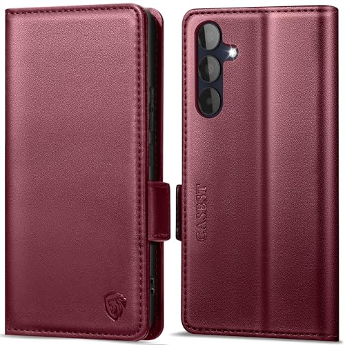 CASBST Handyhülle für Samsung Galaxy A15 4G/5G Hülle Premium Leder Schutzhülle Klappbar mit Kartenfach Ständer Magnet Flip Case für Samsung A15 Handytasche mit RFID Klapphülle für Galaxy A15 Weinrot