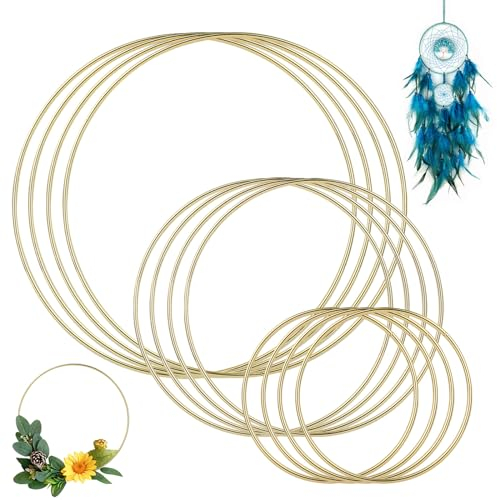 12 Stück Metallringe Zum Basteln, Gold 10 15 20cm, Traumfänger Ringe Stärke 3 Mm, Deko Zum Aufhängen, Für Floral Hochzeitskranz