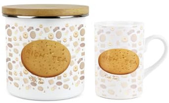 Purely Home Rich Tea Biscuit Mug & Canister Gift Set - Novelty Gifts for Foodies - Ceramic Mug & Enamel Biscuit Tin/Cookie Jar Present