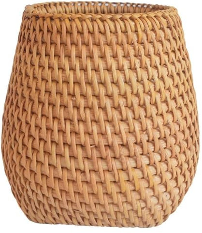 Glixoft Porte-Crayons Tissé en Rotin, Pot À Stylos, Tasse De Brosse De Maquillage Faite À Main, Conteneur De Papeterie De Bureau pour Maison, Le Bureau L'école