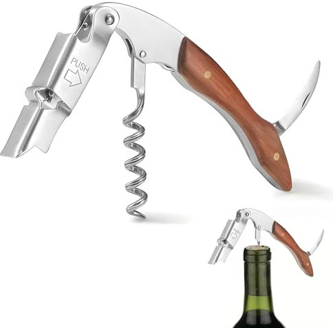 Professional Wine Opener, Corkscrew Bottle Opener with Foil Cutter Stainless Steel Cap Opener with Rosewood Handle Ideal for Housewives Sommeliers Waiters