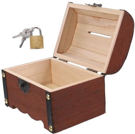 GLSTOY Money Box with Lock Coins for Pirate Storage Chest Vintage Coin Jar Vintage Money Case Kid Bank Bank Pirate Coins Piggy Bank for Wooden Treasure Chest Iron