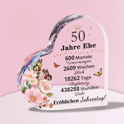 Keepelgant Geschenk Goldene Hochzeit, 5,11 in * 5,11 in Herzförmiges Transparentes Ornament Mit Geschenkbox, goldene hochzeit geschenke Fur Papa, Mama, Oma und Opa