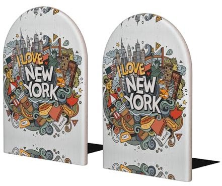 Cartoon-Buchstützen mit niedlichem New York-Motiv, für Regale, schwere Buchstützen, Bücherregalhalter, Ständer für Zuhause, Büro, Bibliothek, Schule