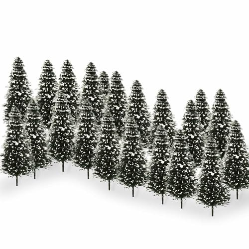 Evemodel Modell Spur Schneetannen Tannenbäume schneebedeckten Bäumen für Winterdorfes Landschaft für häuslichen Weihnachsdekoration (40 Stück 65mm)
