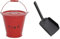 Unibos 12L Red with Shovel Steel Grey Ash Bucket With Lid And Wooden Handle Fireside Bucket Fireplace Bucket Ash Pale Fireplace Accessories (RED BUCKET WITH SHOVEL)