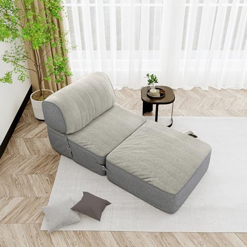 LELEFIDO Sofá cama plegable convertible, silla portátil con soporte de respaldo para sala de estar, dormitorio, invitados, oficina en casa, sofá perezoso, apartamento, color gris