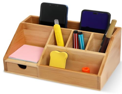 BAIFULAI Schreibtisch Organizer Holz, Desk Organizer mit Schublade, Schreibtischablage Büro Organizer, Stiftebox, multifunktionaler Schreibtischorganizer für Zuhause, Schule und Büro