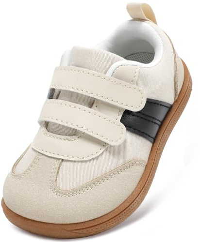 STQ KIDS Jungen Schuhe Breiter Zehenraum Kleinkinder Lauflernschuhe rutschfeste Kinder Sneakers Weiche Leicht mit Haken- und Schlaufenband Beige 27 EU Weit