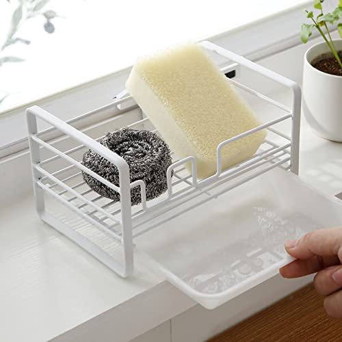 Sink Caddy, Kitchen Sink Organizer Dish Sponge Holder with Groove Design Iron Kitchen Sponge Holder, Detachable Sponge Storage Rack, Anti Slip Soap Drain Holder for Home Kitchen