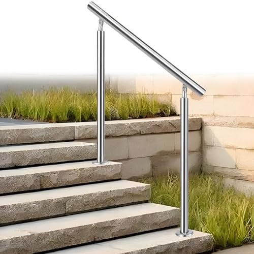 Edelstahl Outdoor Treppengeländer Handlauf mit Montagesatz Höhenverstellbar 105cm Modernes Übergangsdesign für Bodentreppen Gebürstetes Silber-Finish