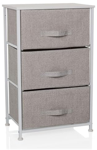 hjh LIVING Kommode mit 3 Stoffschubladen FOLDRESS M 73x45x30 cm Schubladenkommode Organizer, höhenverstellbare Fußgleiter, Metall-Gestell, Grau