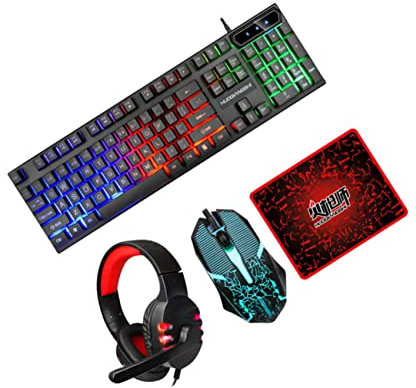 BRIGHTFUFU 1juego Teclado USB RGB Ratón y Auriculares Retroiluminación para Oficina y Gaming Diseño Ergonómico Textura Creativa para Ordenadores