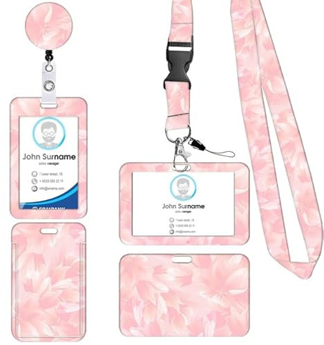 Porte Badge Tour de Cou 2 Pcs Porte-Badge avec Portant Cordon Pour Carte d'Identification Protege Carte Bancaire Carte de Bureau Porte Carte Bus (peach blossom)
