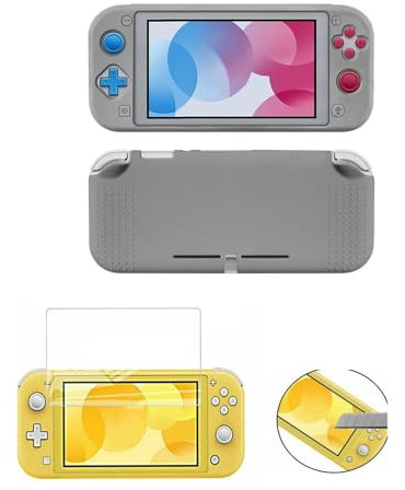 Housse Silicone + Verre Trempé pour Nintendo Switch Lite - Gris - Étui Souple Antichoc + Protection Écran Haute Résistance – Straße Game®
