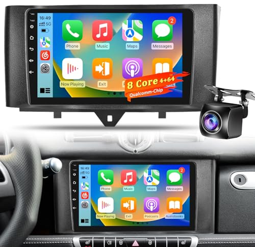 8-Core 4+64G Qualcomm Android Autoradio für Mercedes Benz Smart Fortwo 2011-2015, 9 Zoll IPS Touchscreen mit Wireless CarPlay & Android Auto, DSP Hi-Res Sound, GPS Navigation, AHD Rückfahrkamera