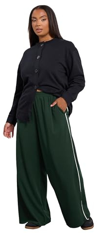Yours Curve Forest Green Side Stripe Wide Leg Trousers - Women's - Plus Size Curve