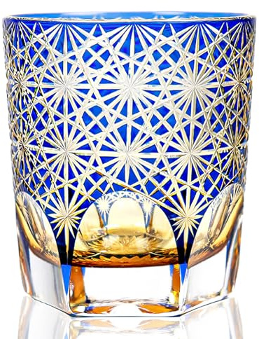Verre à whisky japonais artisanal Edo Kiriko – Cristal taillé bicolore, soufflé à la main – Cadeau élégant pour amateurs de spiritueux (250 ml)