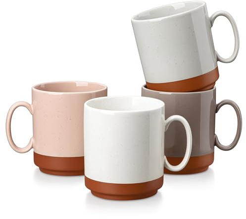 MALACASA Tara Series 16oz/480ML Ceramic Coffee Mugs Set of 4, Multicolor | Stackable Coffee Cups with Straight-Sided Design, Mugs for Coffee, Latte, Tea, Hot Chocolate & Cappuccino, Dishwasher Safe
