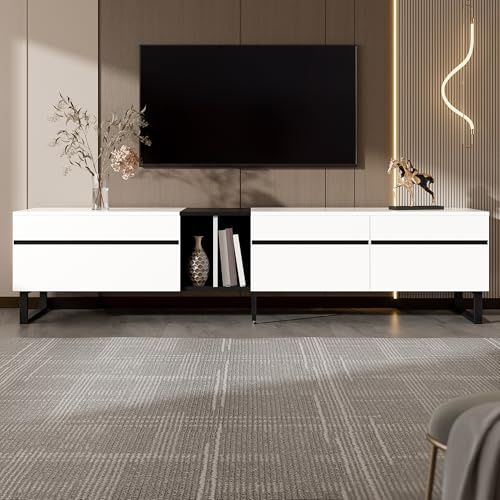 Merax TV-Lowboard Fernsehschrank Wohnzimmerschrank 180x38x45 cm Weiß | Modernes Sideboard, Mit Stauraum, Mit Doppeltüren, Für Wohnzimmer