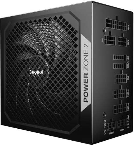 be quiet ! Power Zone 2 1200 W Bloc d’Alimentation, certifications 80 Plus® Platinum et Cybenetics Platinum, système Semi-Passif, Ventilateur Pure Wings 3 140 mm, connecteur 12V-2x6 coudé à 90°