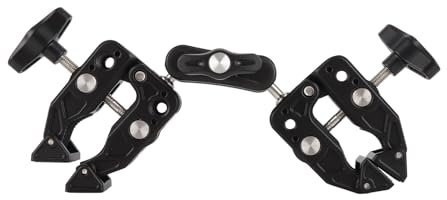 Multi-Wits Support à Pince pour Double caméra, Pince Double à 360 degrés avec filetages de 1/4 et 3/8 Pouce, Adaptateur à Sabot Froid pour Lampe de Studio, Micro et Flash LED