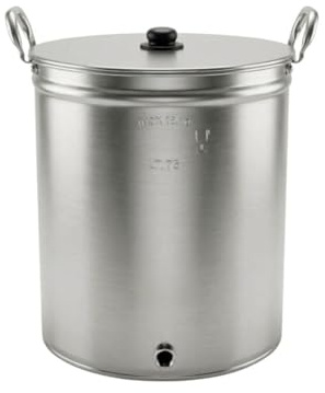 Bollitoio, Pentola INOX 18/10 con Manicotto di Scarico Saldato da 1/2 – Pentola per Conserve, Pomodori,Birra con Fondo Spesso – lt 150 -Qualità Premium Made in Italy-Compreso di Tappo Inox